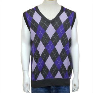 AUR Mens Argyle Sweater Vest Size L Wool Blend Golf Sleeveless Preppy